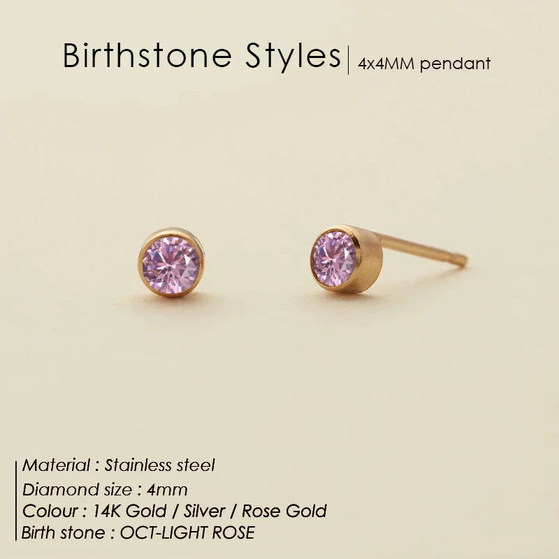 316 Stainless Steel Birthstone Ear Stud Piercing Gun Gold Color Push-Back Earrings Piercing Safe For Baby And Women Gift Jewelry