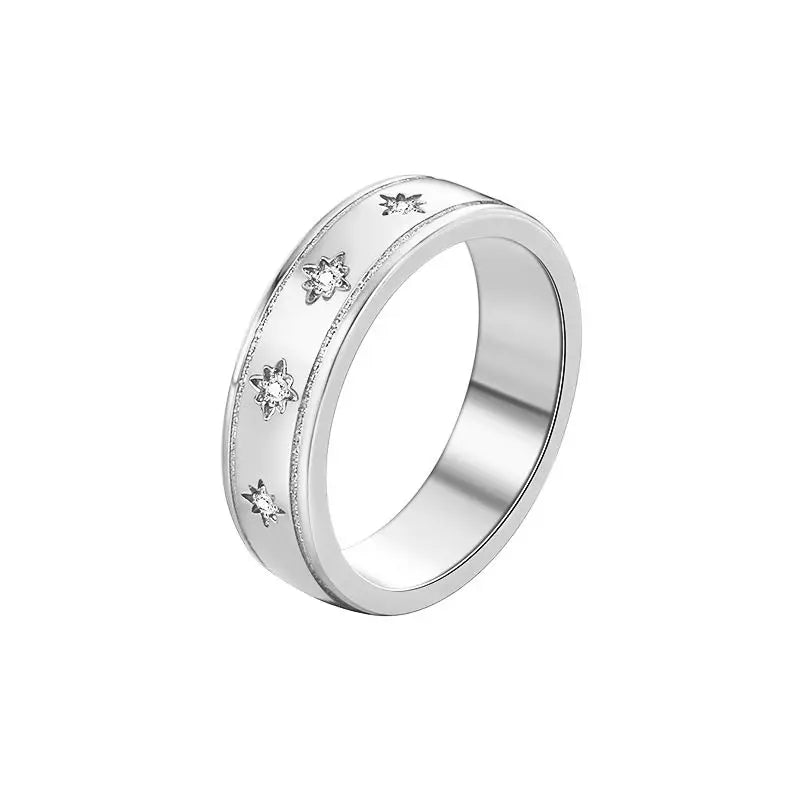 925 Sterling Silve Star Chunky Ring For Women Vintage Trendy Gold Color Zirconia Finger Rings Punk Accessories Jewelry Gift
