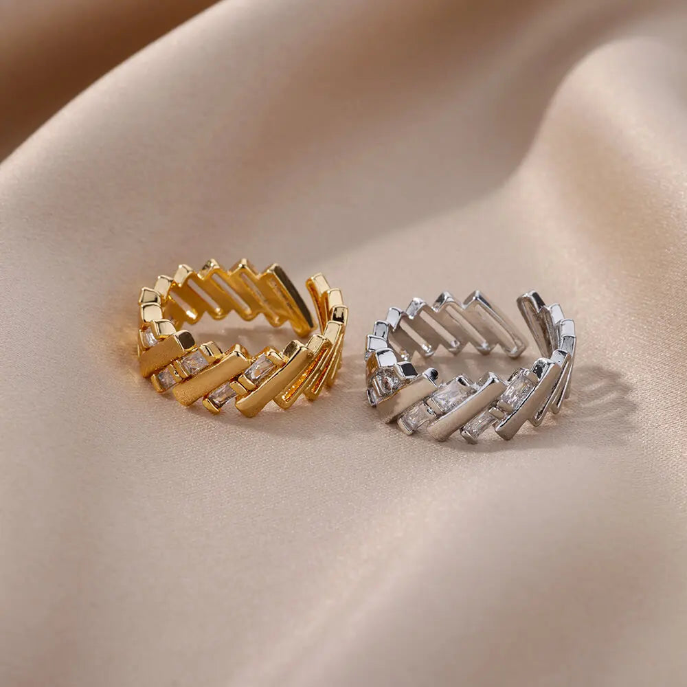 Zircon Bar Rings For Women Gold Plated Stainless Steel Bar Opening Ring 2023 Trending Luxury Wedding Aesthetic Jewelry anillos