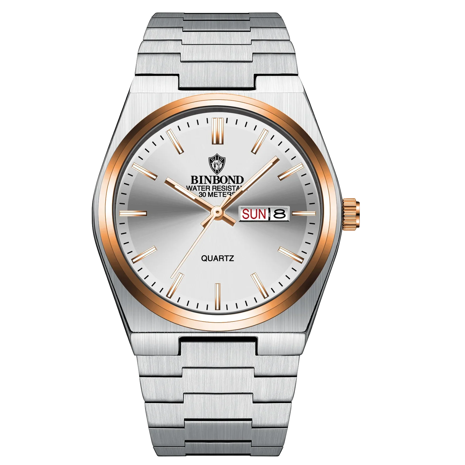 BINBOND Luxury Fashion Man Clock Top Business Waterproof Luminous Date Week Men's Watches Quartz Stainless Steel Men Wristwatch