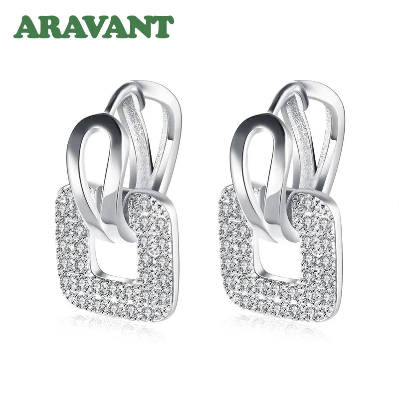 Aravant 925 Silver 18K Gold Square Hoop Earrings For Women Wedding Party Fashion Jewelry