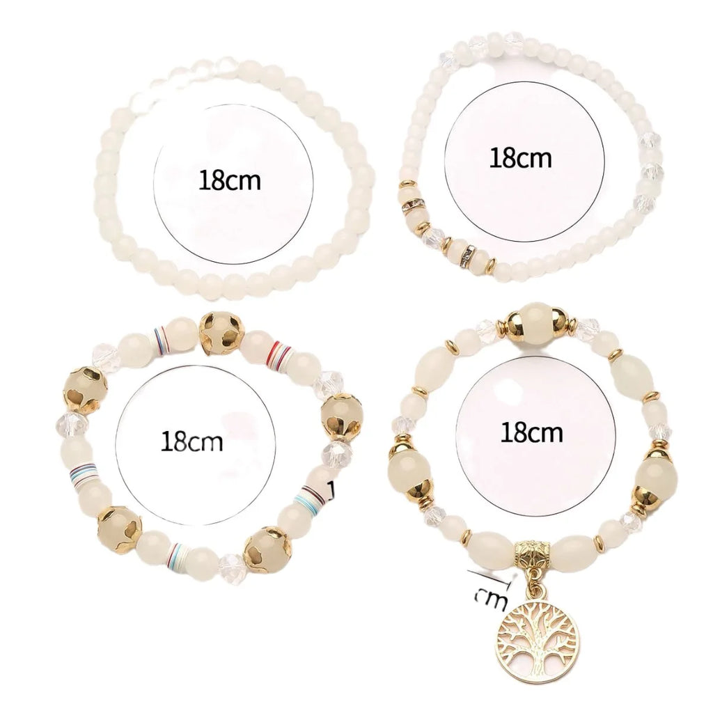 4Pcs Tree Of Life Charm Bracelet Set For Women Handmade Acrylic Beads Chain Bangle Female Boho Jewelry Accessories