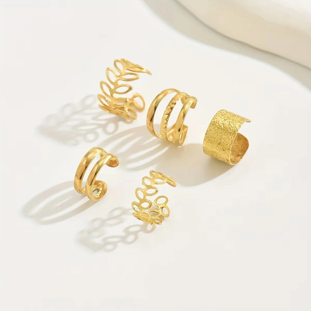 5pcs/set Trendy Elegant Design Ear Cuff Classic Elegant Style Women's No Piercing Clip Earrings Leaf Shaped Circle Stacked Shape