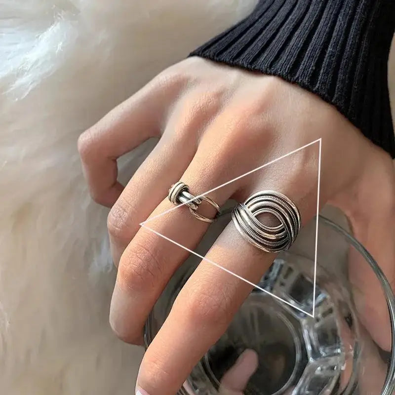 925 Sterling Silver Chain Knot Ring For Women Wrap Wide Band Rock Geometry Punk Jewelry Gift Wholesale Dropshipping