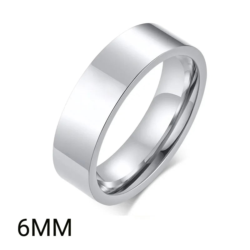 2mm 4mm 6mm 8mm Stainless Steel Wedding Ring for Women Flat Finger Rings Fashion Bijoux Femme Engagement Jewelry