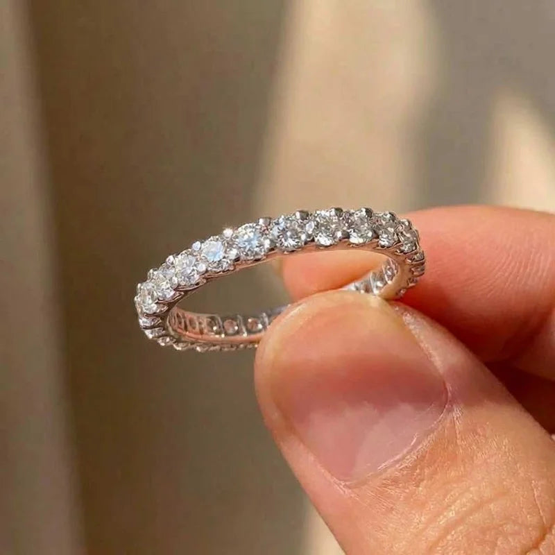 925 Sterling Silver New Trendy Thin Finger Rings Band with Shiny Cubic Zirconia Simple Stylish Daily Wear Jewelry for Women