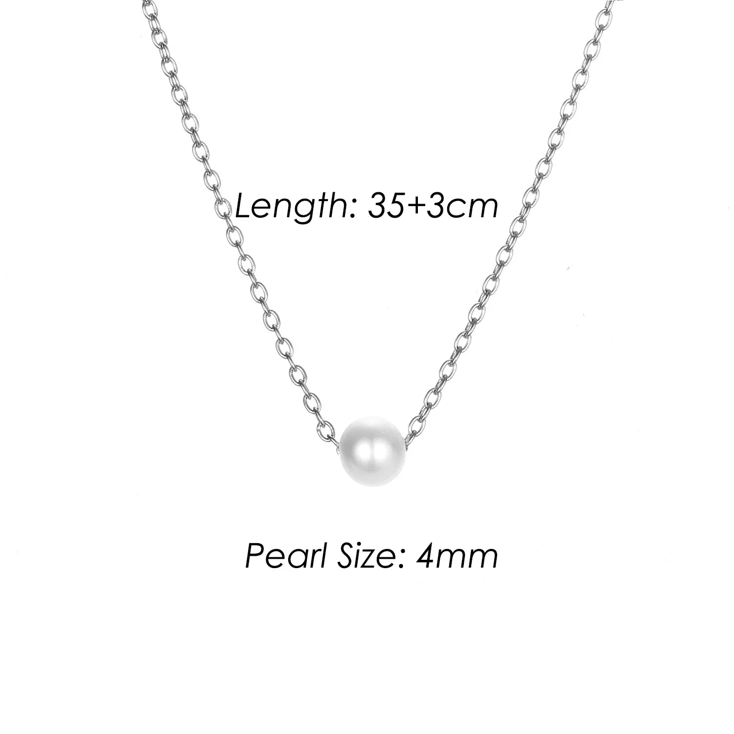 4MM Simulated-pearl Pendant Necklace for Women Dainty Stainless Steel Gold Color Necklace Women