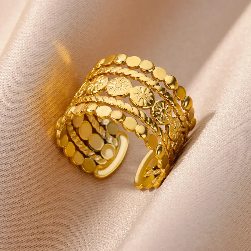 Anti-Stress Rotating Beads Rings for Women Men Gold Color Stainless Steel Double Smooth Beads Finger Ring Party Jewelry Gift