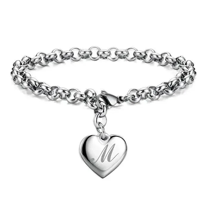 925 Sterling silver Fine 26 Letter women men chain Bracelet Charm Heart Cute wedding Personality Jewelry lady gift party 20cm