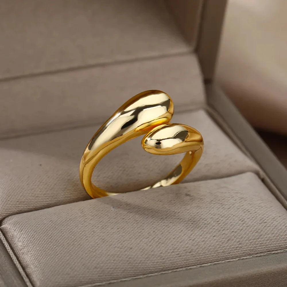 Anti-Stress Rotating Beads Rings for Women Men Gold Color Stainless Steel Double Smooth Beads Finger Ring Party Jewelry Gift