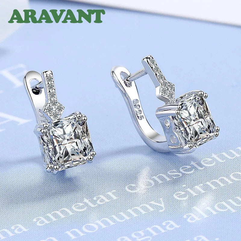 Aravant 925 Sterling Silver Square Zircon Drop Earrings For Women Fashion Jewelry