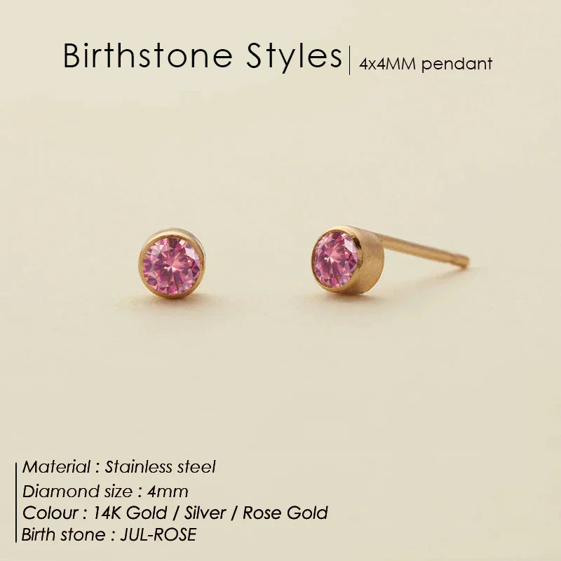 316 Stainless Steel Birthstone Ear Stud Piercing Gun Gold Color Push-Back Earrings Piercing Safe For Baby And Women Gift Jewelry