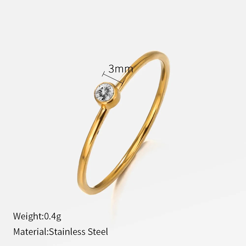 316 Stainless Steel Birthstone Ring Gold Color Simple Fashion Style For Women Festival Party Gift Jewelry Dropshipping