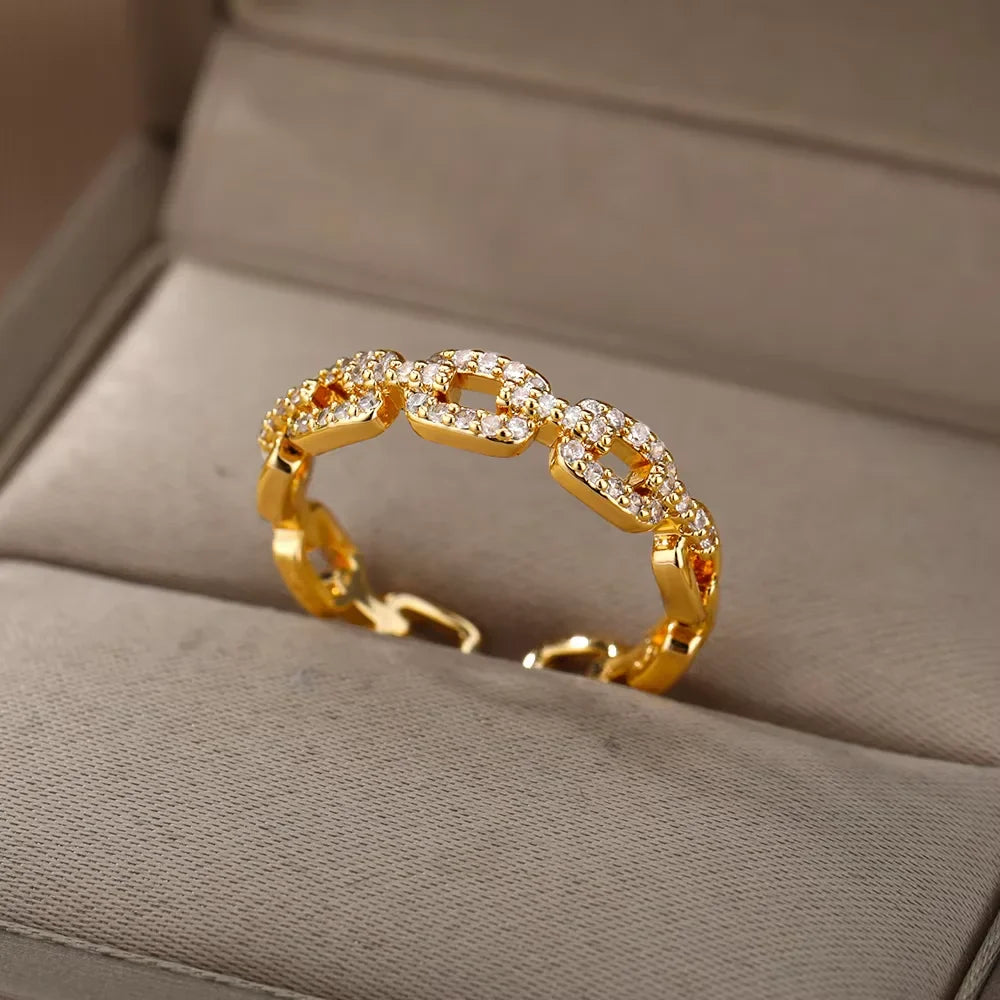 Anillos Gold Color Cubic Zirconia Chic Rings For Women 2025 Punk Elegant Wedding Party Aesthetic Stainless Steel Ring Jewelry