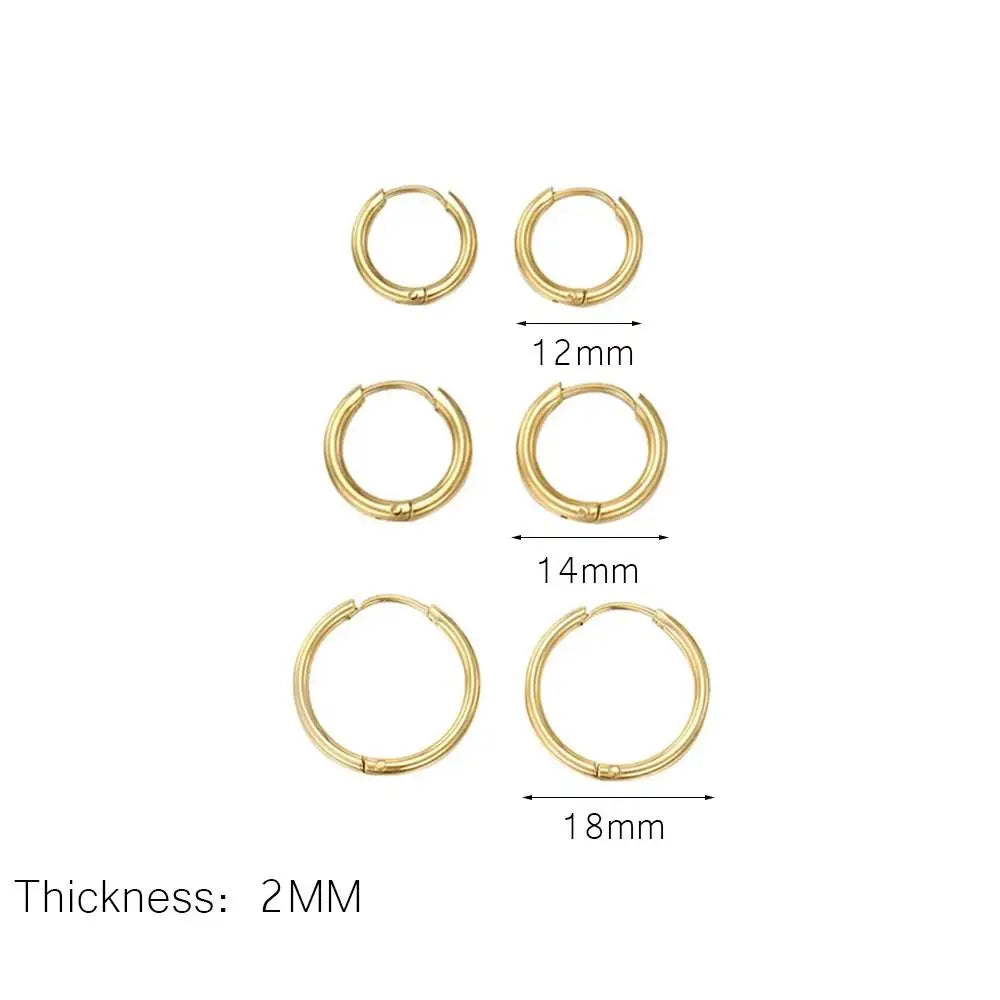 3Pairs Stainless Steel Solid Round Rings Huggies Earrings Set for Women Men Stackable 14K Gold Plated Tiny Ear Cartilage Hoops