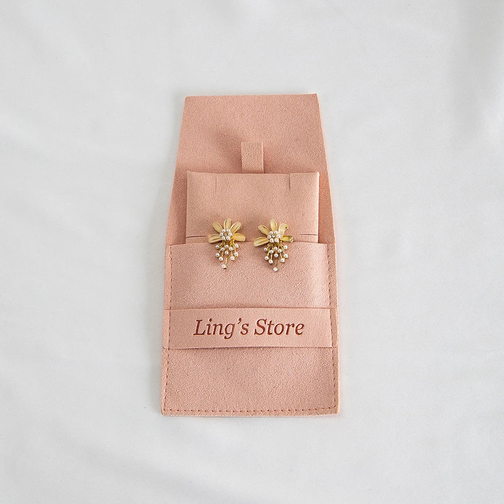 20/50/100pcs Personalized Logo Jewelry Microfiber Strip 8x8cm Bag Insert With 6x6cm Pad Card For Earrings Studs Necklace Pendant