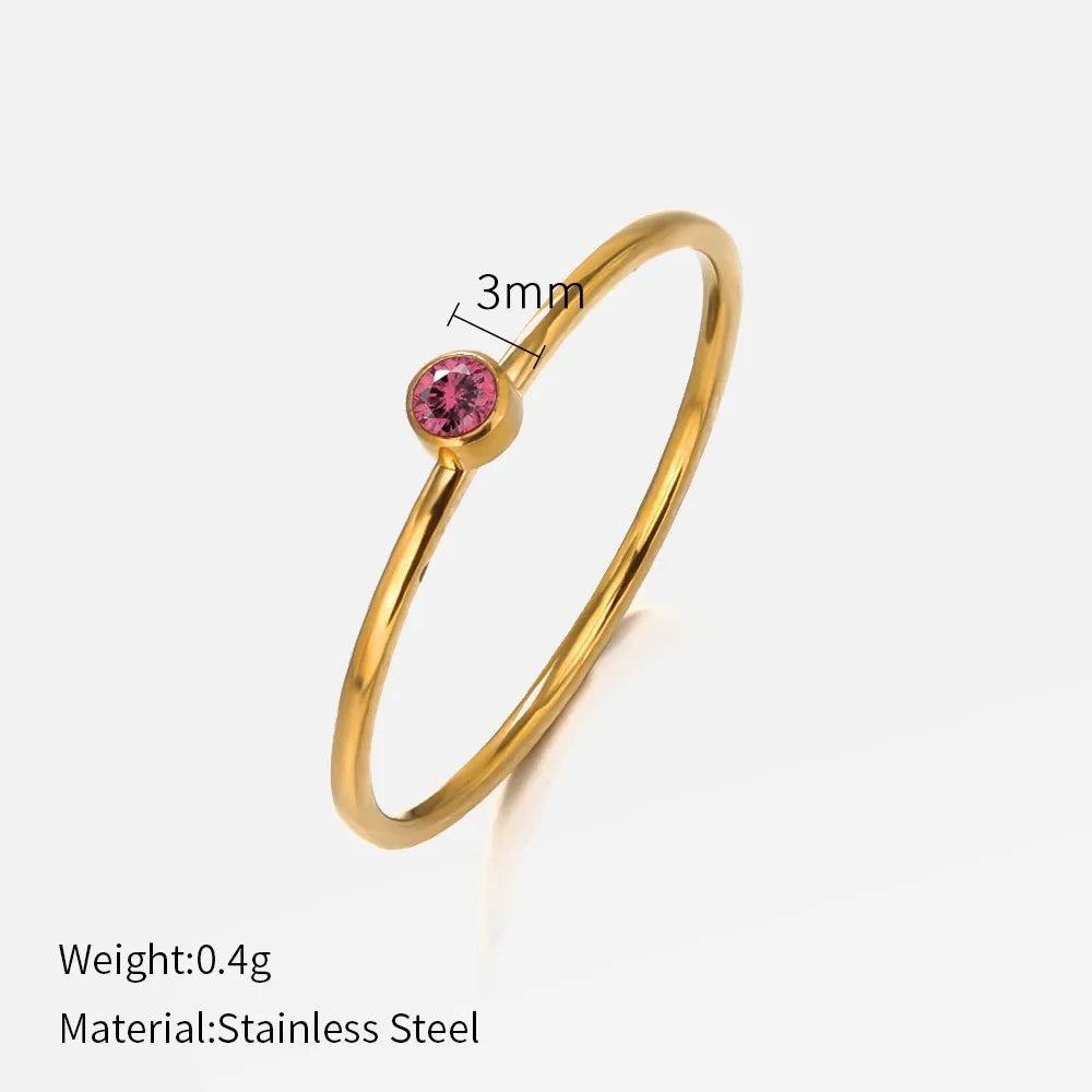 316 Stainless Steel Birthstone Ring Gold Color Simple Fashion Style For Women Festival Party Gift Jewelry Dropshipping