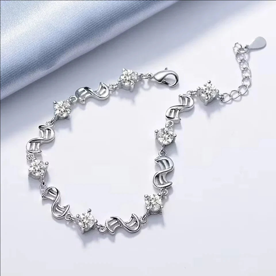 925 Sterling Silver Heart Shaped Bracelet For Women Retro Korean Versatile Blue Crystal Charm Bracelets Original Party Jewelry