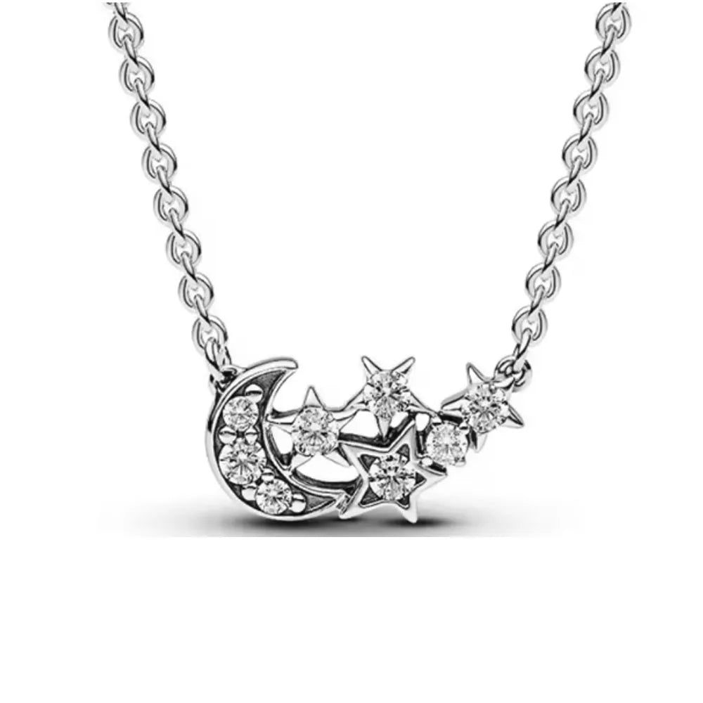 925 Sterling Silver Golden Moon Star Bow Necklace Fit Original Bracelet For Women DIY Fashion Jewelry Making