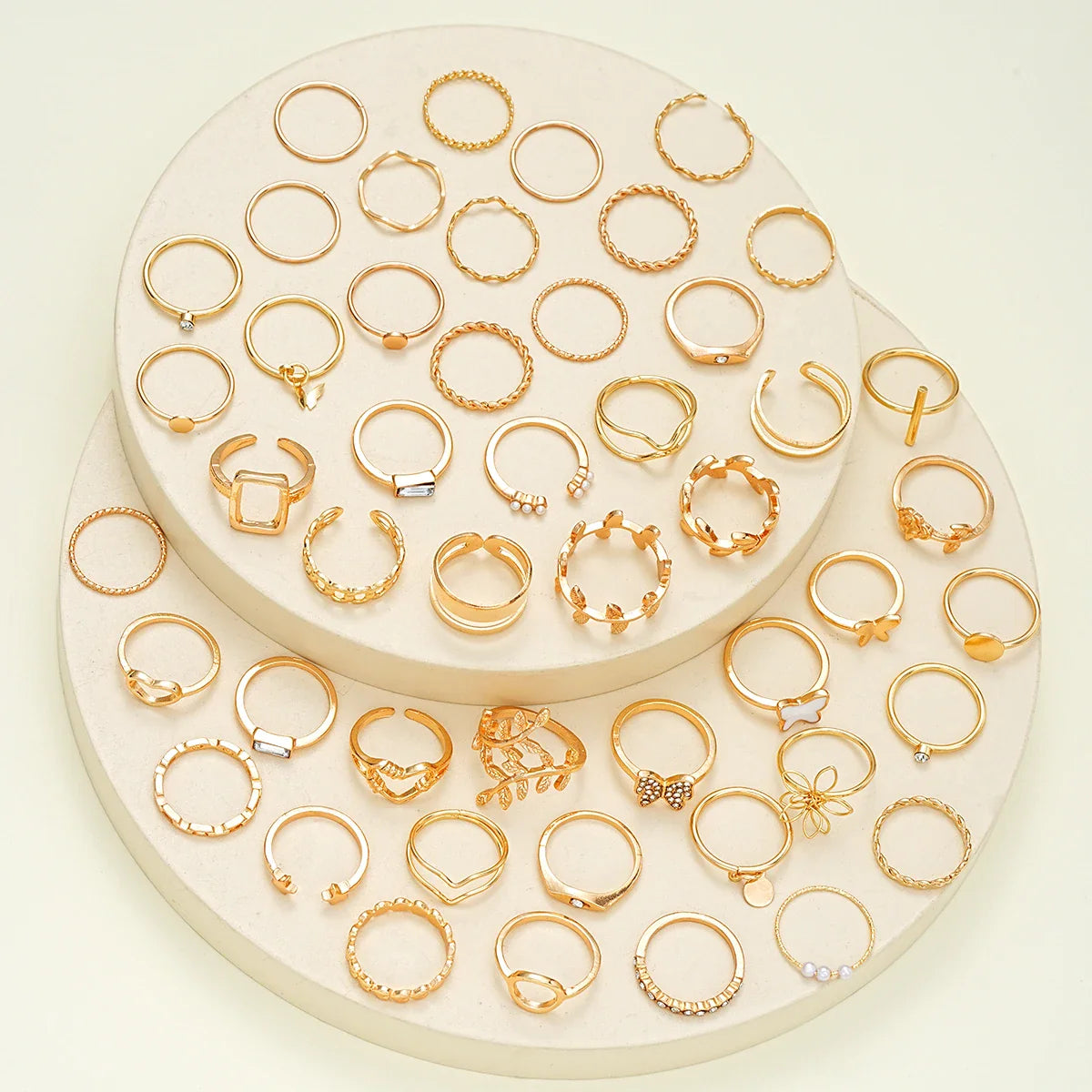 47Pcs/Set Vintage Gold Color Heart Rings Set For Women Men Hollow Butterfly Pearl Crystal Geometric Rings Trendy Finger Jewelry