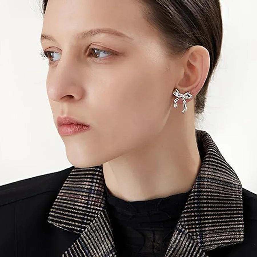 Vintage Bowknot Stainless Steel Earrings For Women Elegant Jewelry Gold Plated Stainless Steel Stud Earring Christmas Jewelry