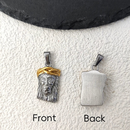 18K Gold Plated Crown Stainless Steel Jesus Headpiece Pendant Perfect Religious Gift for Baptism and Christmas