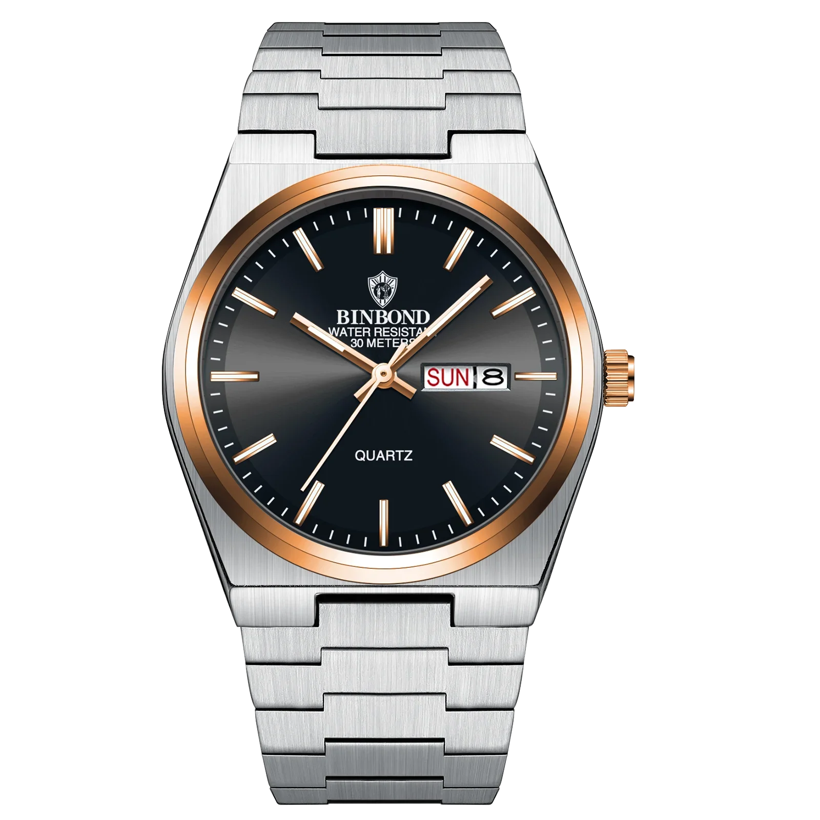 BINBOND Luxury Fashion Man Clock Top Business Waterproof Luminous Date Week Men's Watches Quartz Stainless Steel Men Wristwatch