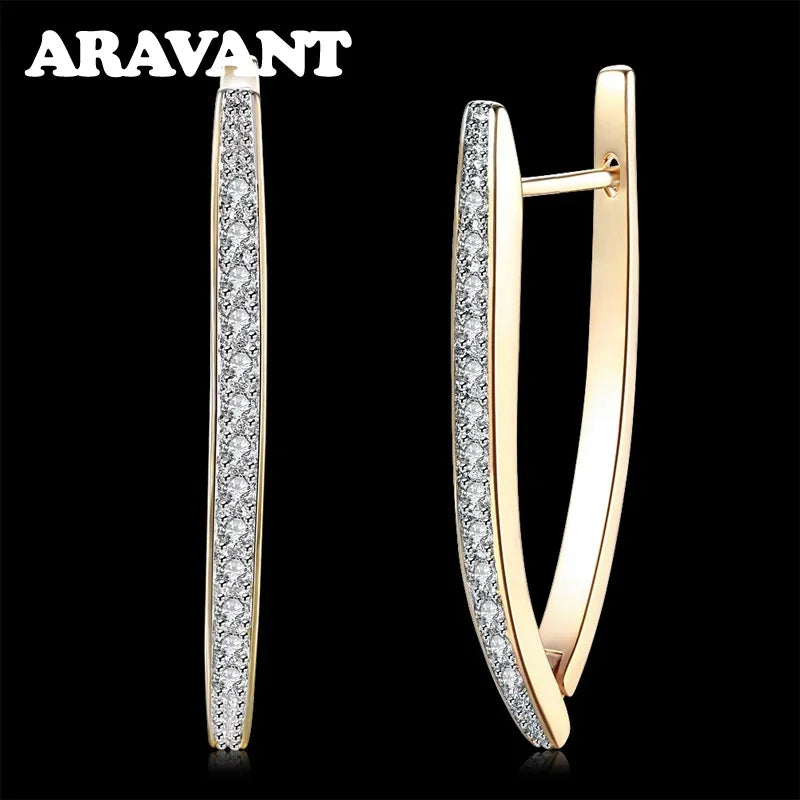Aravant 925 Silver 18K Gold Wedding Crystal Earrings For Women Fashion Party Jewelry