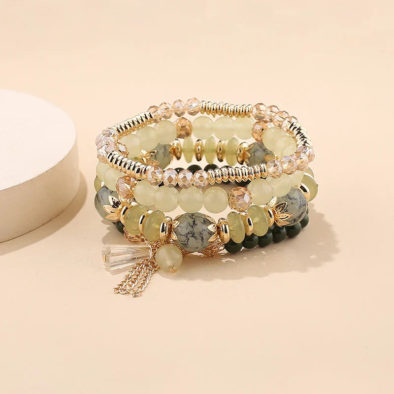 4Pcs New Tassel Charm Beads Bracelet Set For Women Colorful   Glass Beaded Chain Bangle Female Bohemian Jewelry