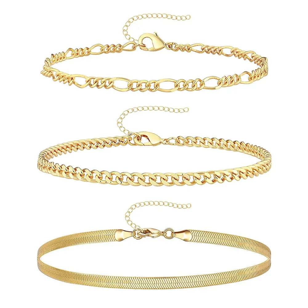 3Pcs Stainless Steel Beach Anklet Set For Women Waterproof Snake Twisted Rope Chain On Foot Jewelry Girls Summer Ankle Bracelet