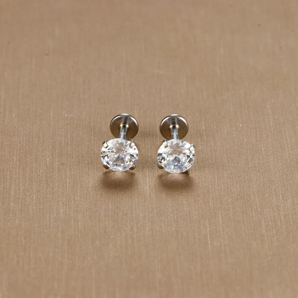 2PC Labret Tragus Stud Earrings 16G Surgical Stainless Steel CZ Crystal  Monroe Helix Cartialge Conch Medusa Lip Body Piercing
