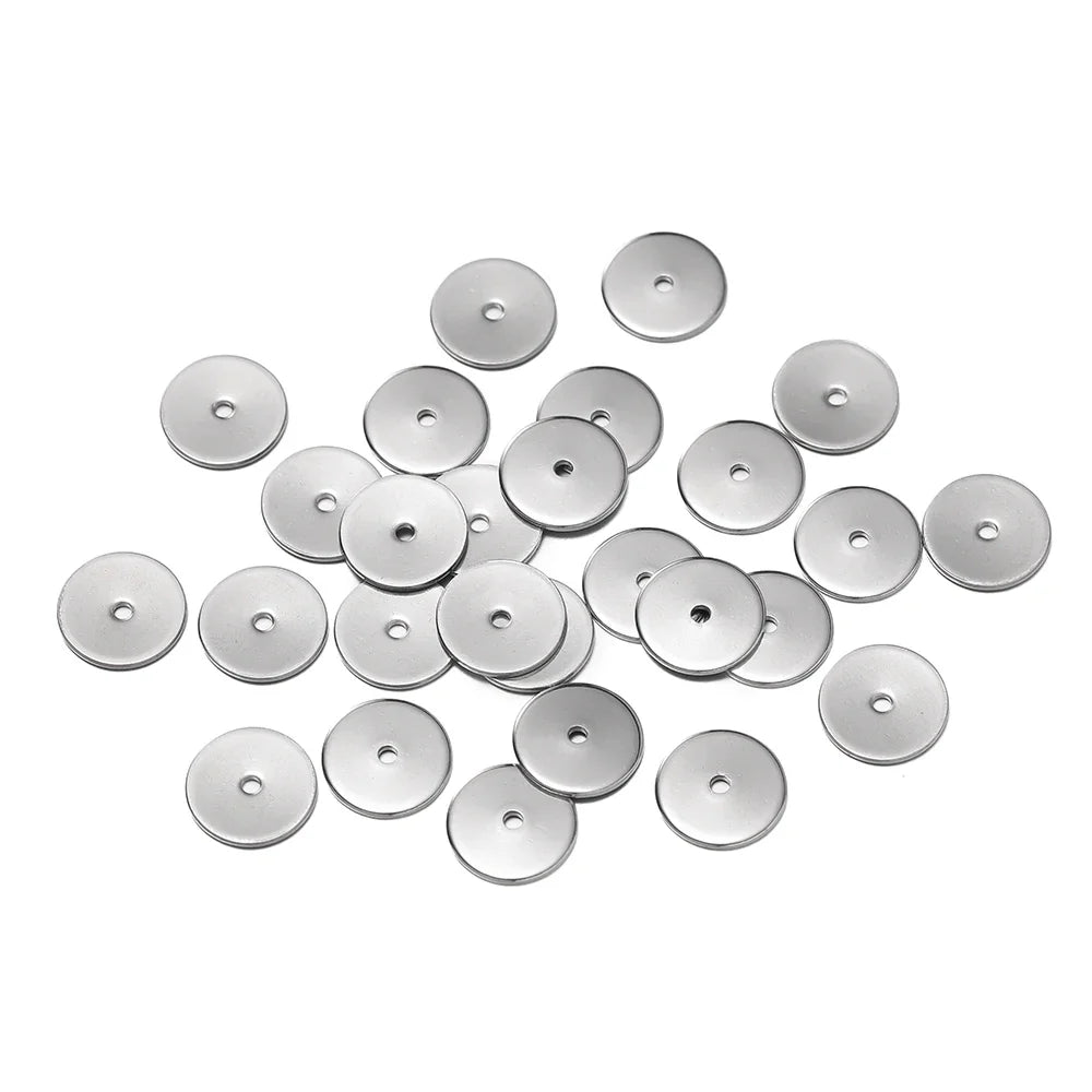 50Pcs/Pack Stainless Steel 4/5/6/8/10mm Flat Round Loose Spacer Beads For DIY Jewelry Necklace Bracelets Making Accessories