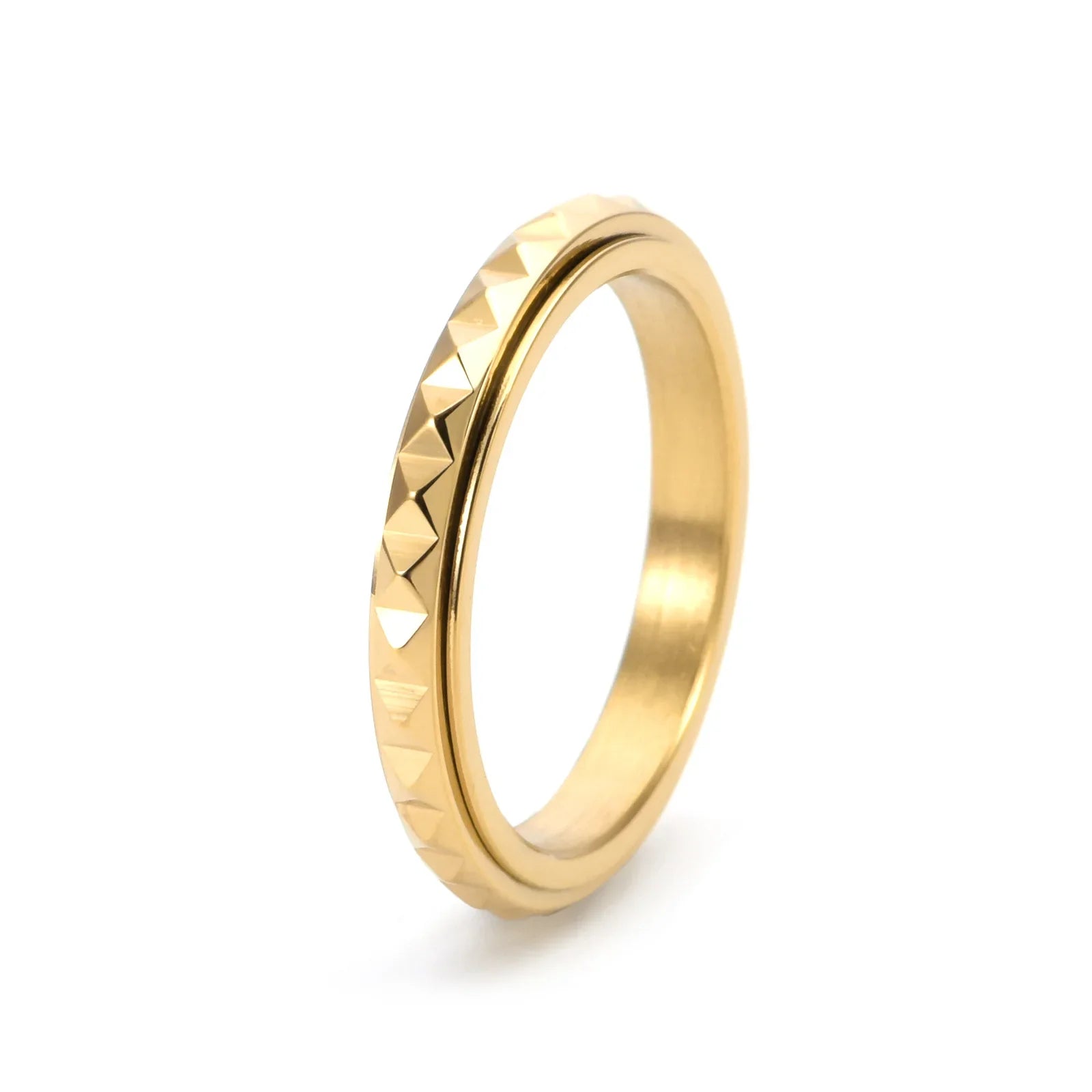 3mm Thin Stainless Steel Pyramids Spinner Ring Wedding Band for Women Girl Size 5-12