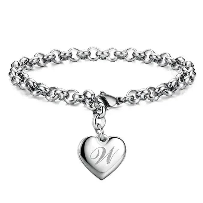 925 Sterling silver Fine 26 Letter women men chain Bracelet Charm Heart Cute wedding Personality Jewelry lady gift party 20cm