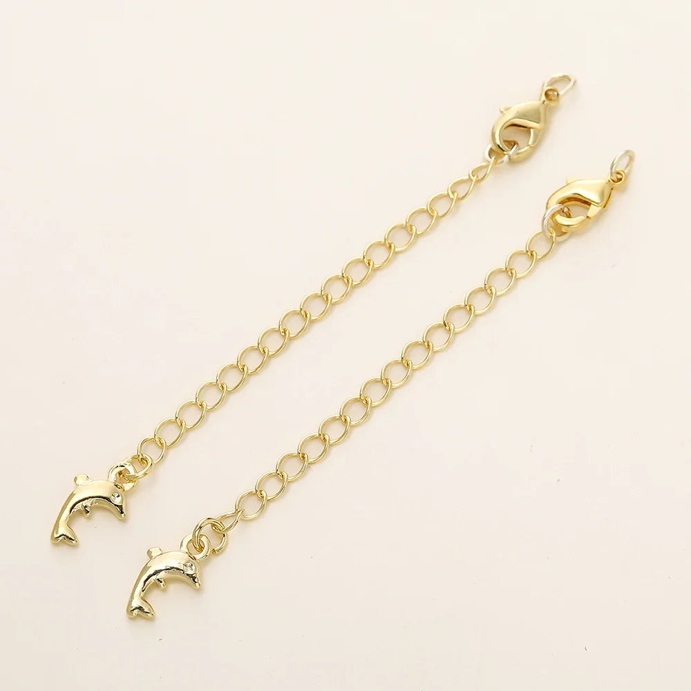 5/10pcs/Pack 14/18K Gold Color Plated Brass Various Extension Chain With Lobster Clasps for DIY Necklace Jewelry Making Findings