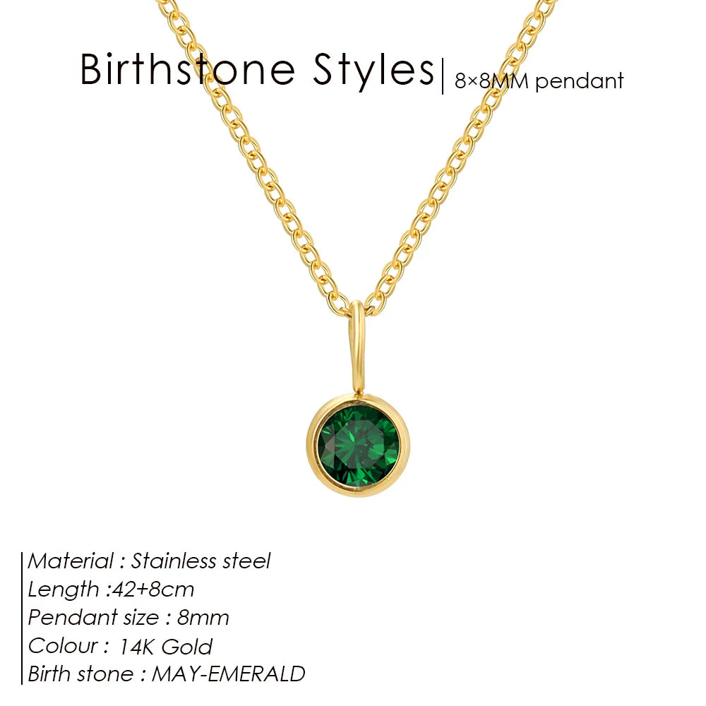 Birthstone Necklace for Woman Stainless Steel 12 Constellation DIY Colourful Zirconia Pendat Birthday Gift Jewelry Wholesale