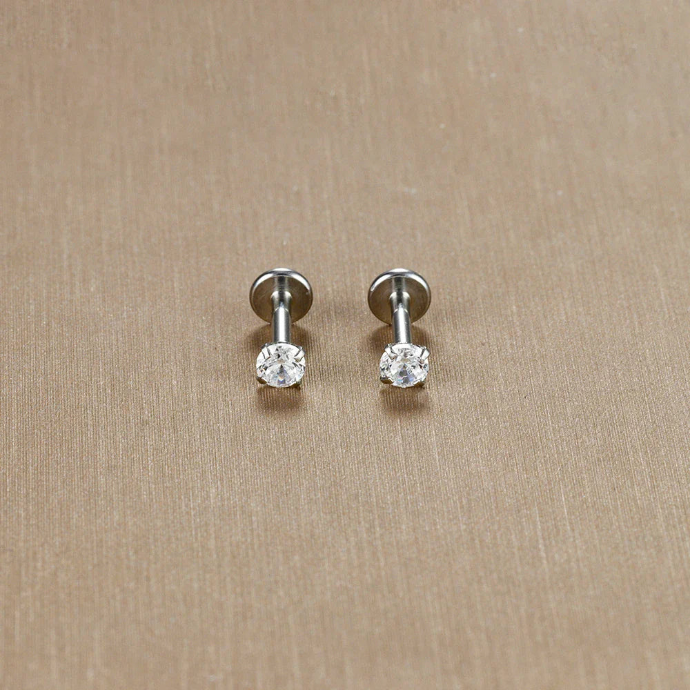 2PC Labret Tragus Stud Earrings 16G Surgical Stainless Steel CZ Crystal  Monroe Helix Cartialge Conch Medusa Lip Body Piercing