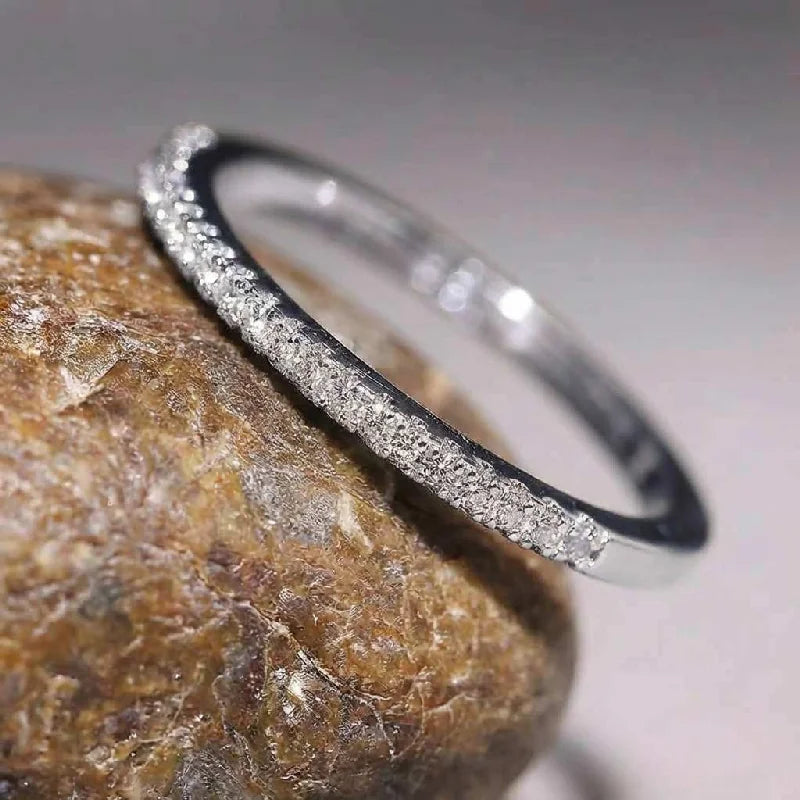 925 Sterling Silver 2mm Fashion Simplicity  Half Full Zircon Stackable Plain Ring For Women Daily Personalized Fine Jewelry