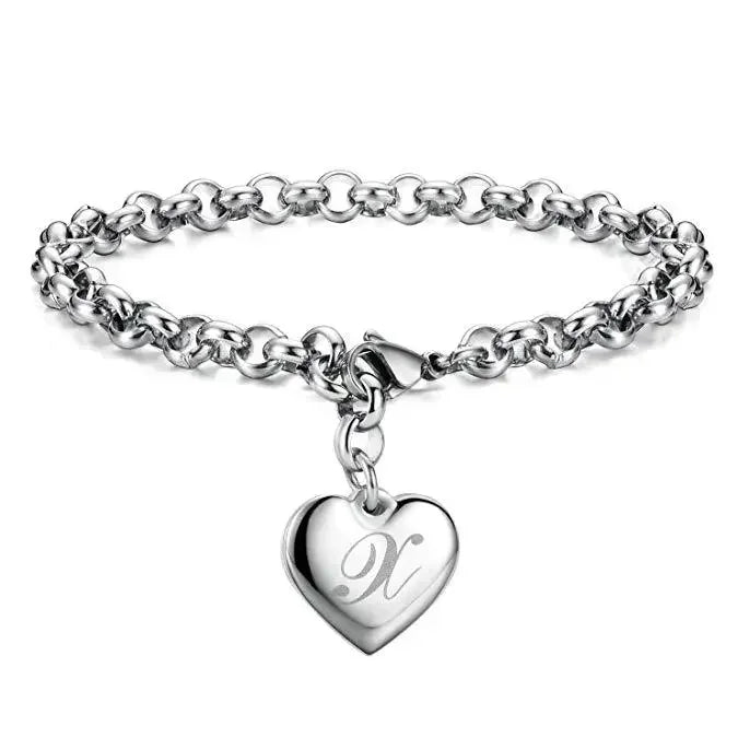 925 Sterling silver Fine 26 Letter women men chain Bracelet Charm Heart Cute wedding Personality Jewelry lady gift party 20cm