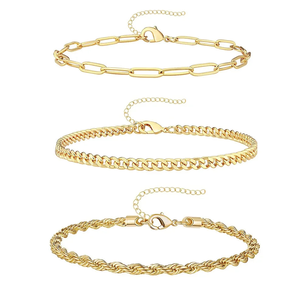 3Pcs Stainless Steel Beach Anklet Set For Women Waterproof Snake Twisted Rope Chain On Foot Jewelry Girls Summer Ankle Bracelet