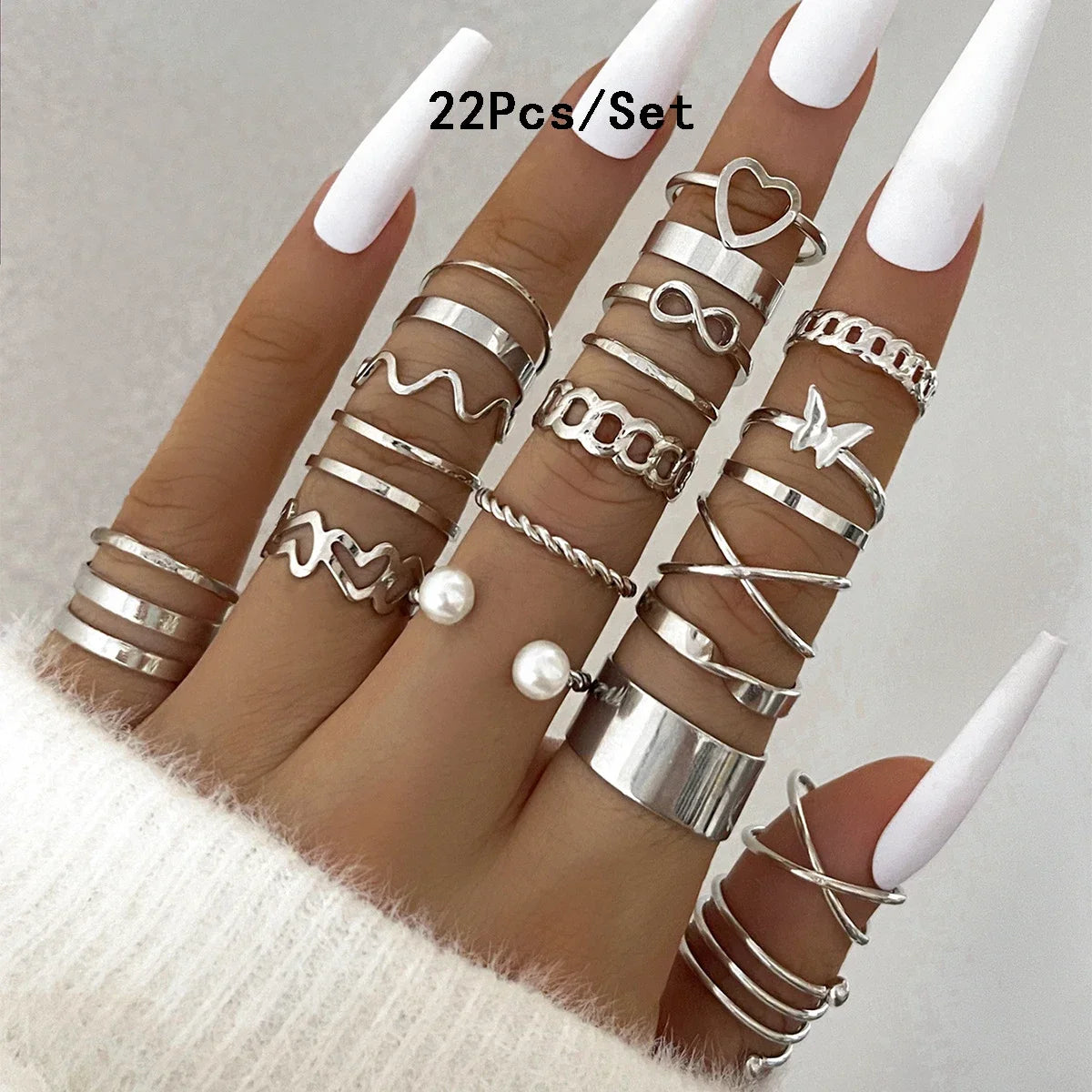 28Pcs Fashion Geometric Knuckle Rings Set For Women Crystal Heart Gold Silver Color Rings Girls  Party Jewelry Accessories