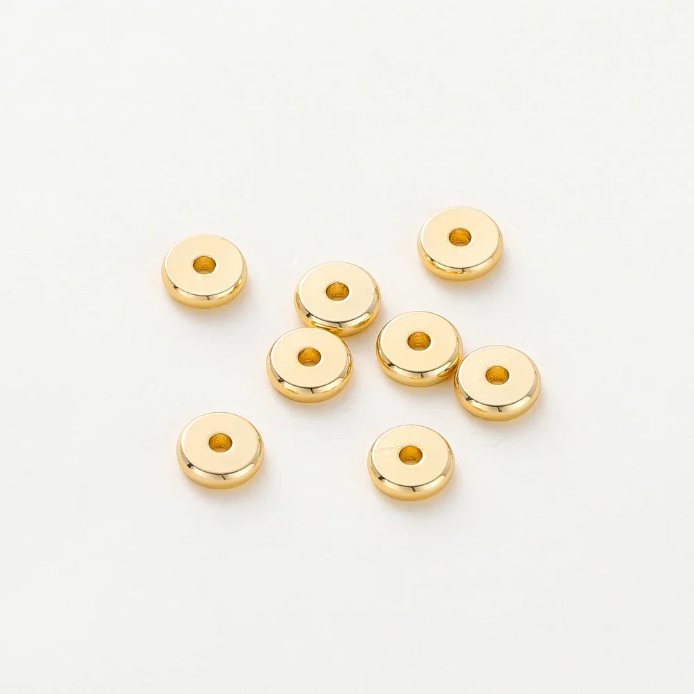 50pcs/lot 14K/18K Gold Color Plated Brass 4mm 5mm 6mm Round Spacer Beads Flat Bracelet Beads for DIY Jewelry Accessories