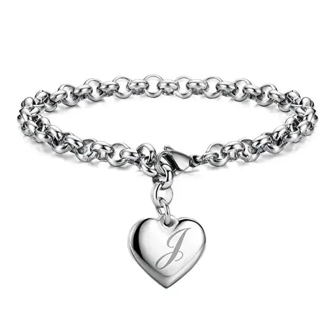 925 Sterling silver Fine 26 Letter women men chain Bracelet Charm Heart Cute wedding Personality Jewelry lady gift party 20cm