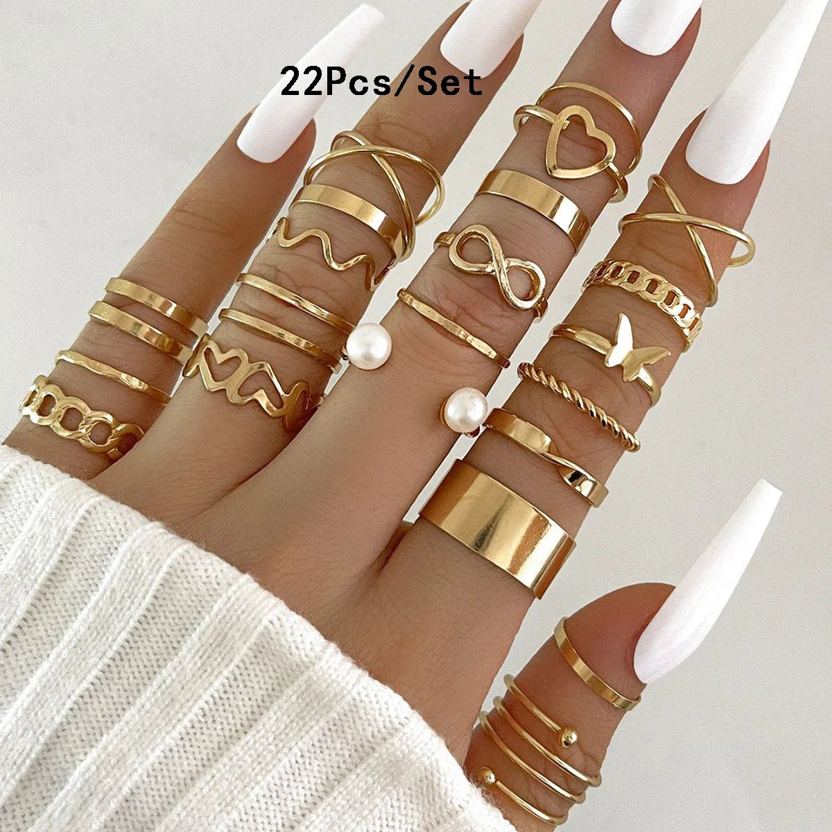 28Pcs Fashion Geometric Knuckle Rings Set For Women Crystal Heart Gold Silver Color Rings Girls  Party Jewelry Accessories