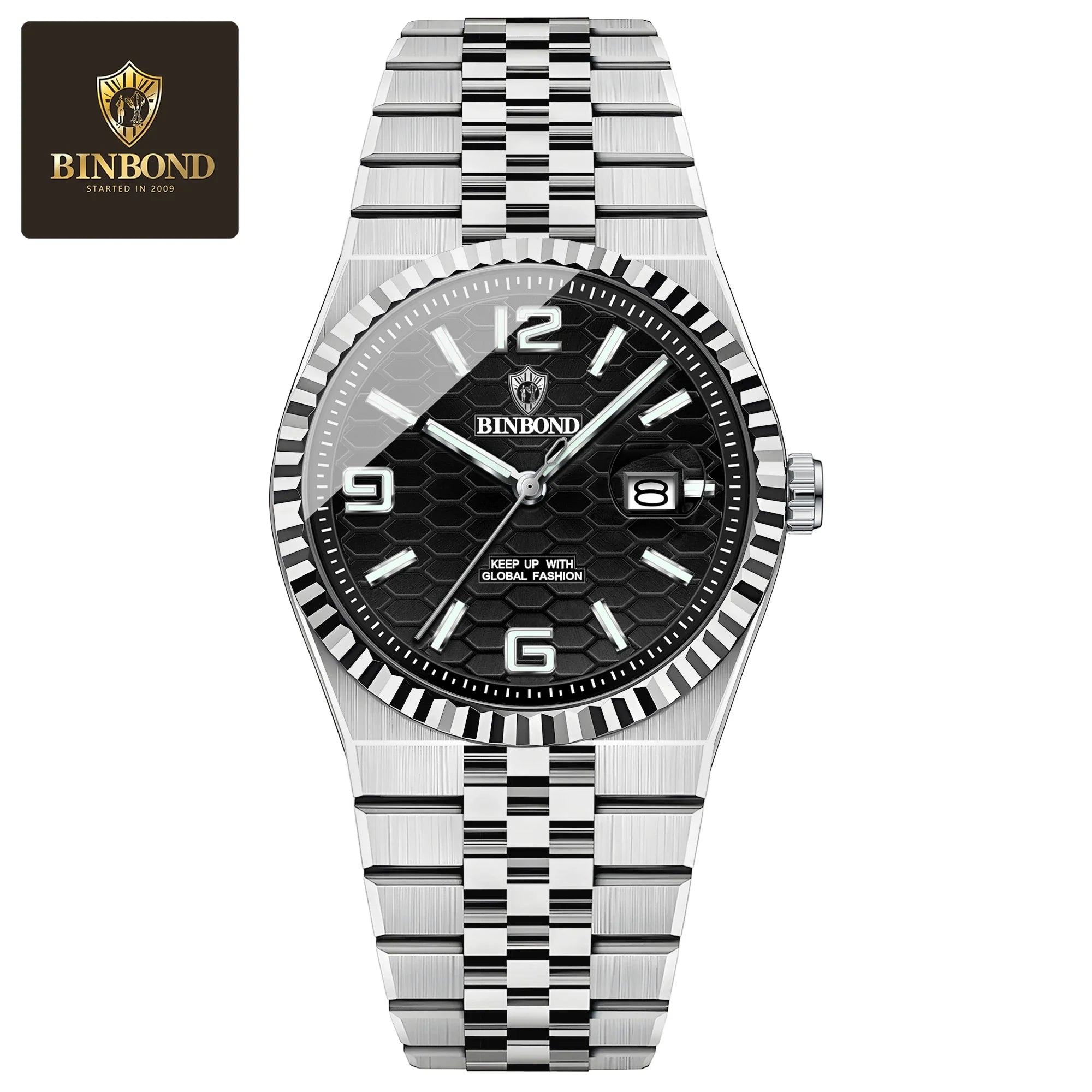 BINBOND High Quality Original Men Clock Waterproof Luminous Date Luxury Man Watch Stainless Steel Quartz Men's Watches Male