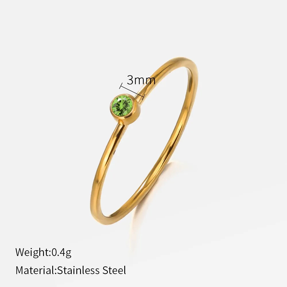316 Stainless Steel Birthstone Ring Gold Color Simple Fashion Style For Women Festival Party Gift Jewelry Dropshipping