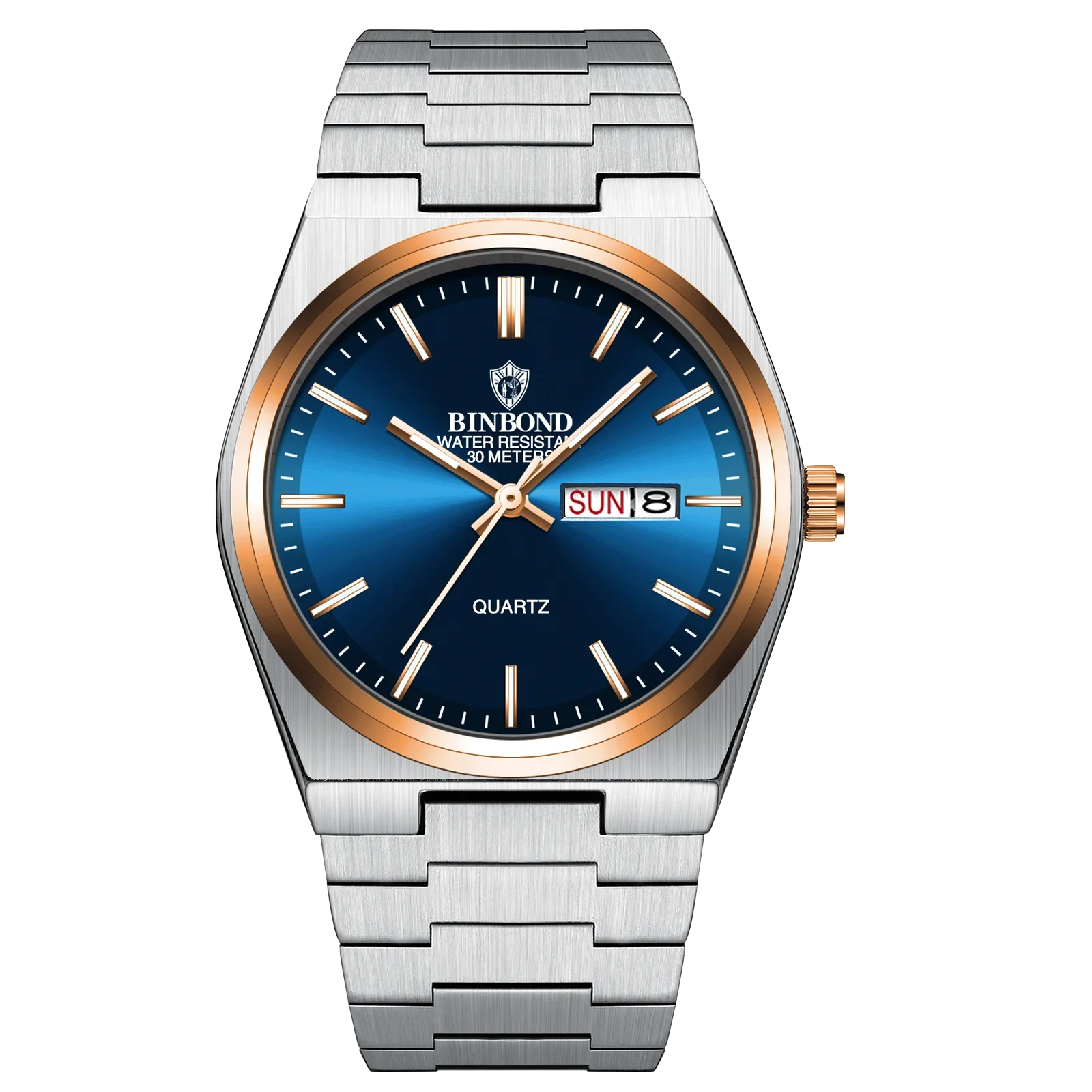 BINBOND Luxury Fashion Man Clock Top Business Waterproof Luminous Date Week Men's Watches Quartz Stainless Steel Men Wristwatch