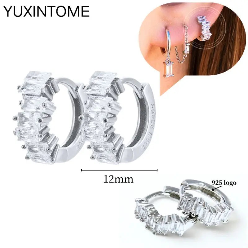 925 Sterling Silver Ear Needle Fashion Hoop Earrings White Crystal Luxury Women's Silver Earrings Wedding Women's Jewelry Gift