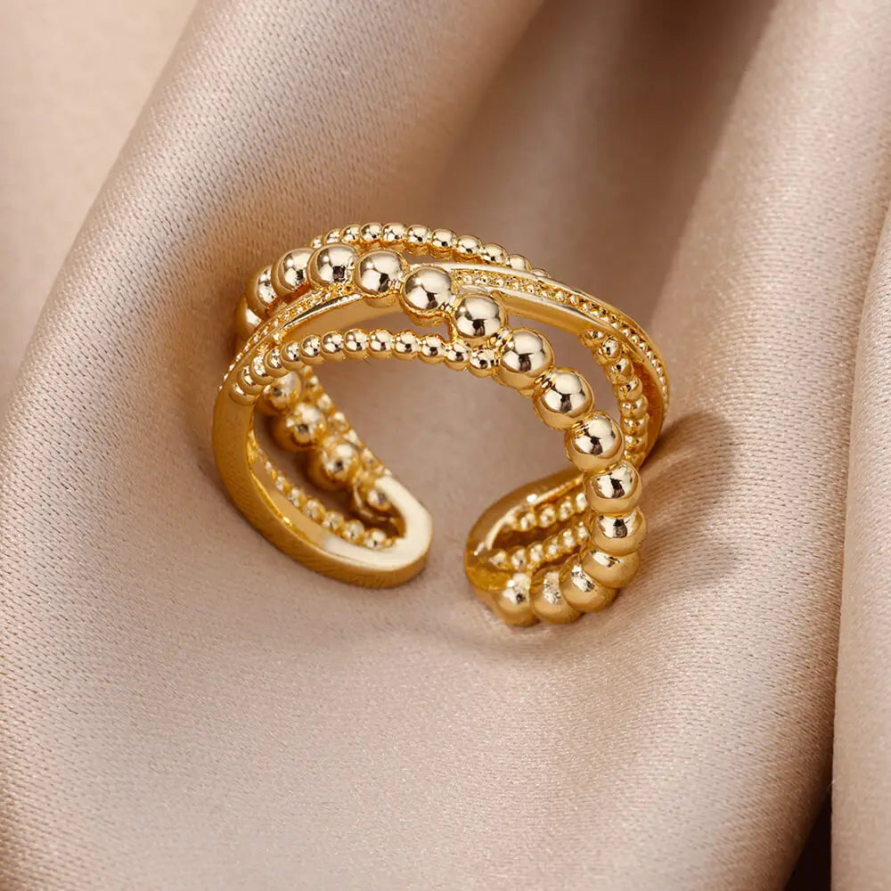 Stainless Steel Bead Twist Cross Rings For Women Gold Plated Irregular Opening Ring Wedding Aesthetic Jewelry anillos mujer