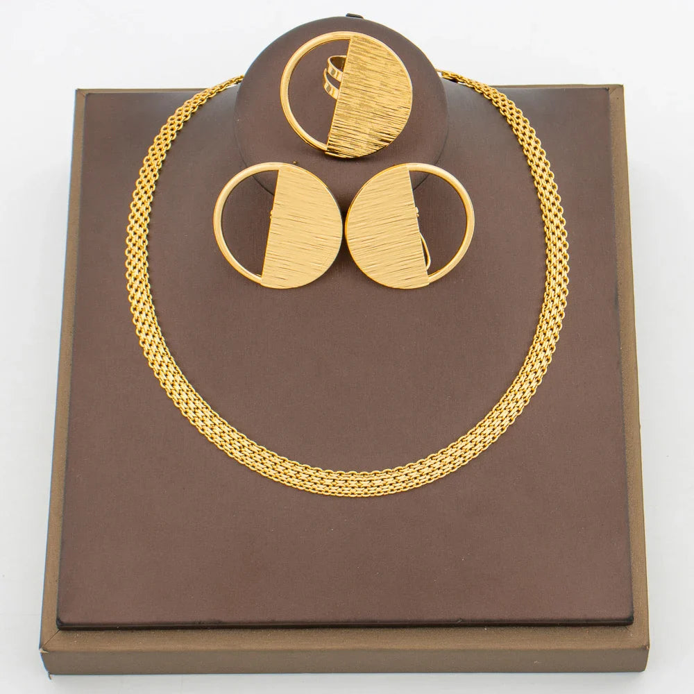 Brazilian 18k Gold Plated Jewelry Set for Women Irregular Design Clip Earrings and Adjustable Ring Jewelry Set Accessories Gifts